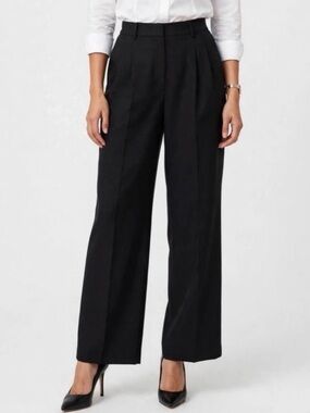 LUXVEER Black Wide Leg High Waisted Pleated Dress Pants M Trousers Old Money
